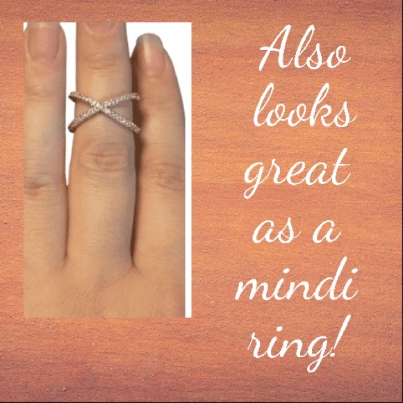 Sterling Silver CZ paved X ring - Picture 2 of 3